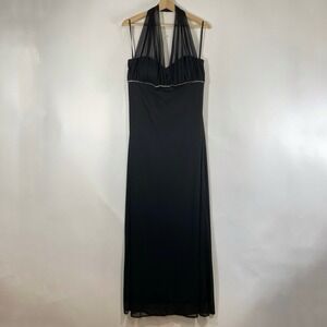 Betsy & Adam Linda Bernell Mesh Halter Dress Size 16 Rhinestone Gown Prom Black